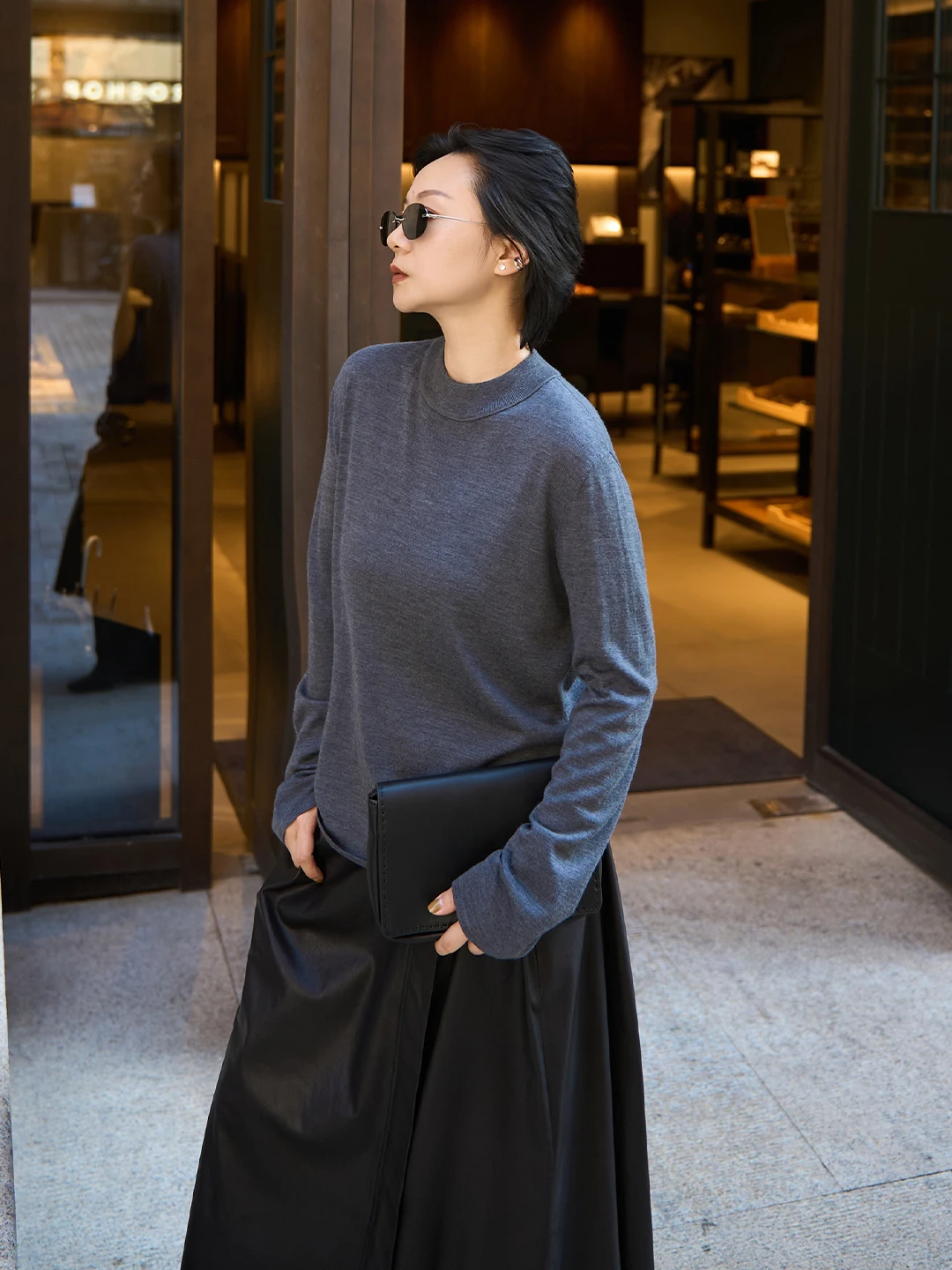 

TOFOD Women's Knitted Wool Base irt Double Layer Collar Loose Fit Premium Spun Wool Bla White ey Autumn Winter Inner Wear