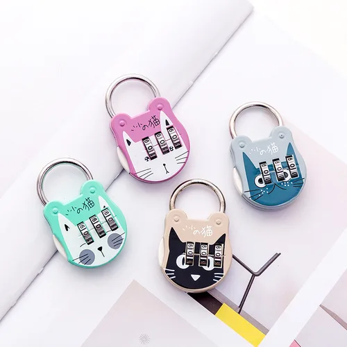 Candado de equipaje con forma de gato, Maleta, mochila, bloqueo con contraseña, Mini candado con llave de dibujos animados, diario, Notebook, bolso, cerraduras de código, 1 ud.