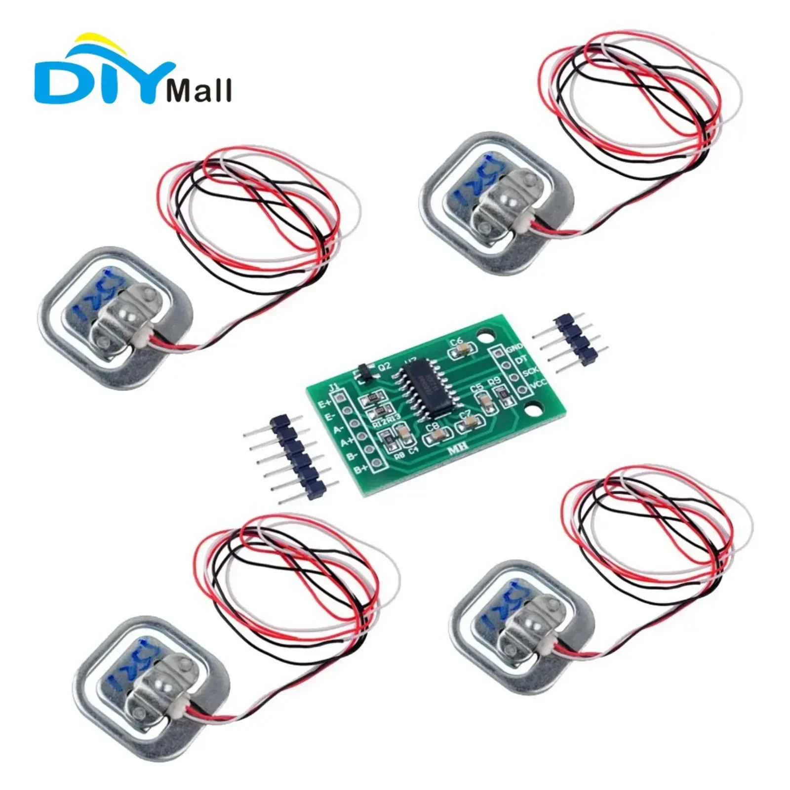 4pcs 50kg Load Cell Weight Sensor Strain Gauge with HX711 AD Amplifier Module for Body Scale Use