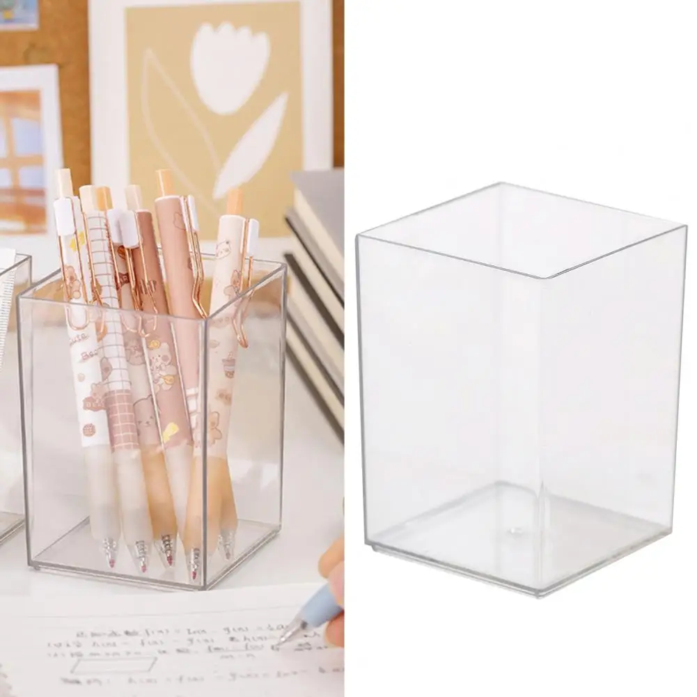 Pen Container Impact Resistant Desktop Makeup Brush Pencil Holder Container Visible Acrylic Pen Storage Box Home Supplies