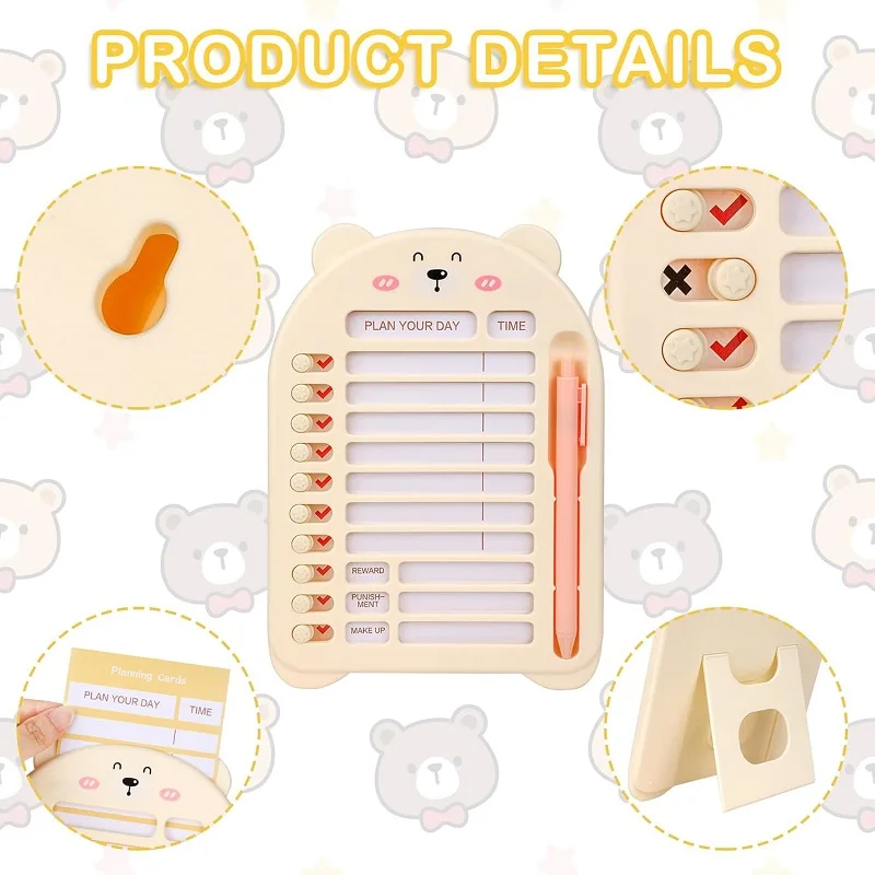 Placa de planejamento de gráfico de tarefas reutilizável portátil placa de lista de verificação de memorando para crianças destacável plástico