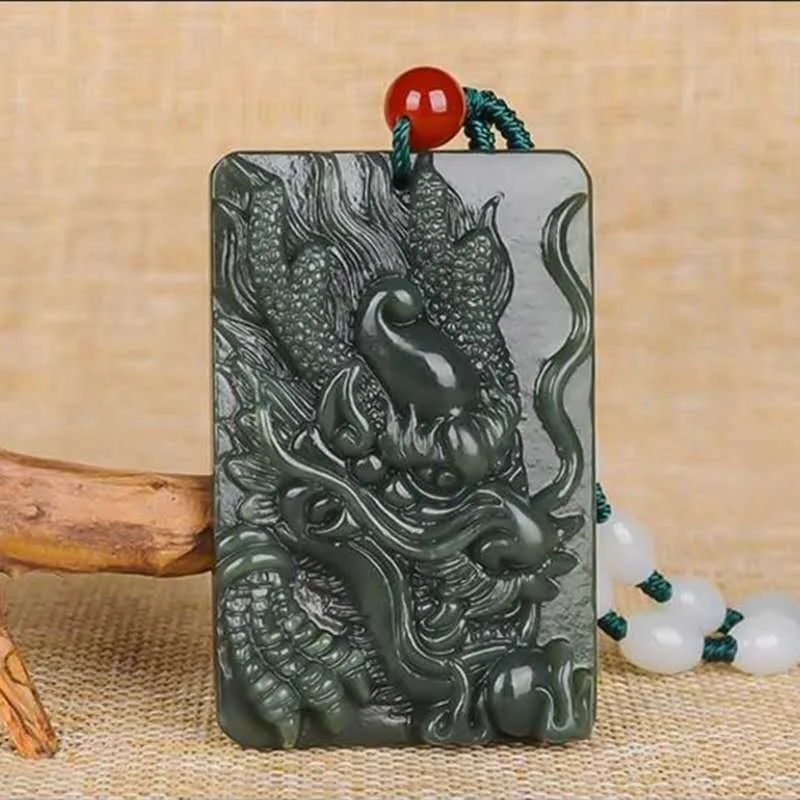 Hotan Jade Blue Dragon Brand Pendant Male Dominant Blue Jade Pendant Jewelry jade safe sign necklace
