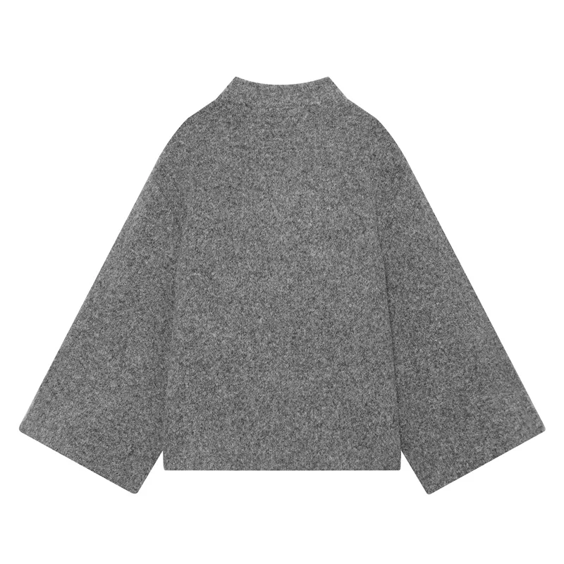 Guobioziy Women's Jacket 2026 Fall/Winter New Arrival Gray Long-Sleeve Zipper Simple Loose Knit Cardigan Casual Fashion