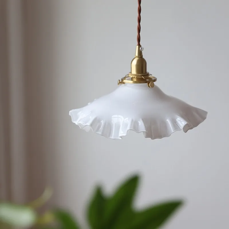 

SANDYHA Flower Glass Chandelier Nordic Retro Pendant Light LED Lighting Art Decor Entrance Corridor Restaurant Cafe Bar