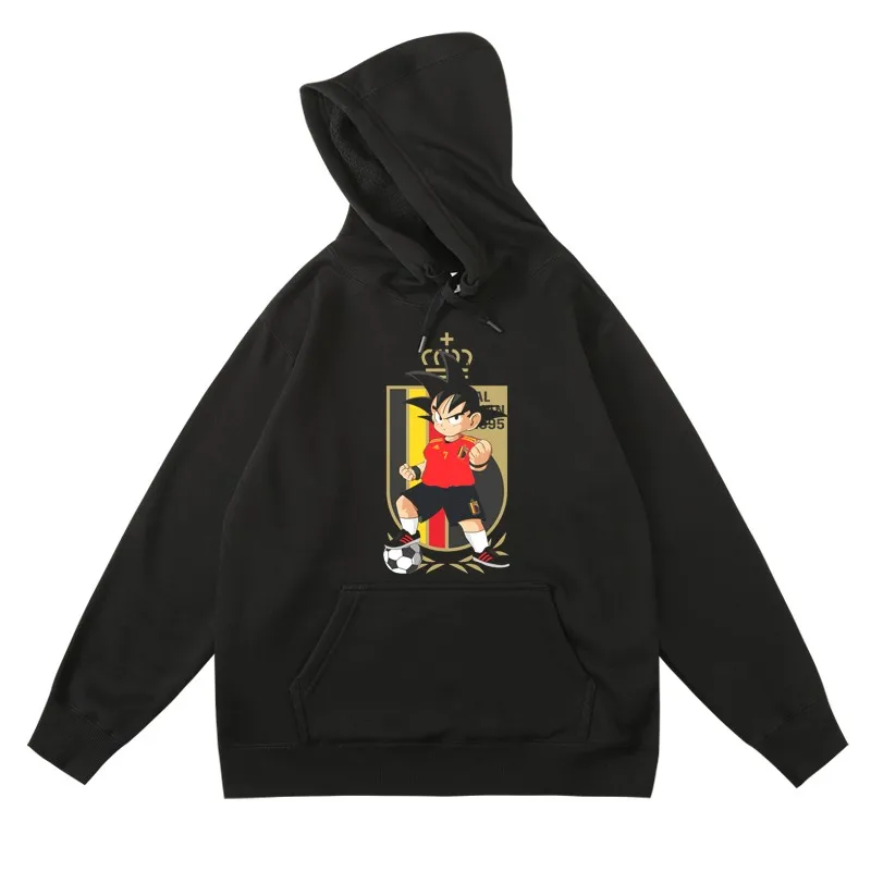 Bandai Dragon Ball Joint World Copa de fútbol impresa hombres y mujeres Otoño e Invierno al aire libre Sudadera con capucha suelta talla grande Top cálido