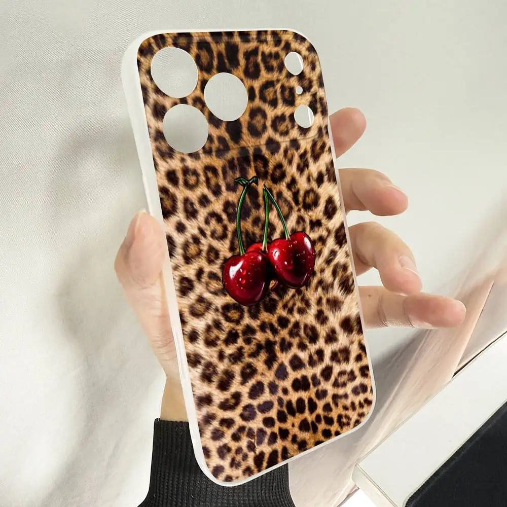 Cherry Leopard Print Pink Red Phone Case For iPhone 14,16,15,11,13,17,12,Air,Mini,Plus,E,Pro,Max Magnetic Magsafe Frosted Cover