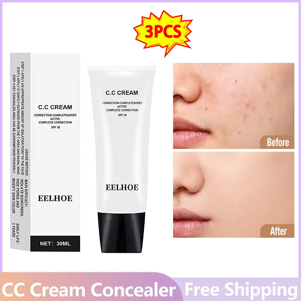 3PCS CC Cream Liquid Foundation Waterproof No Creasing Long-lasting Moisturizing No Separation Concealer Female Make Up Products