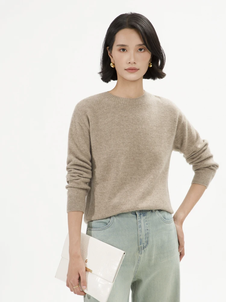 

Женский осенний свитер, пуловер из 100% кашемира, кашемировый трикотаж с круглым вырезом и длинными рукавами, женская одежда, новая мода