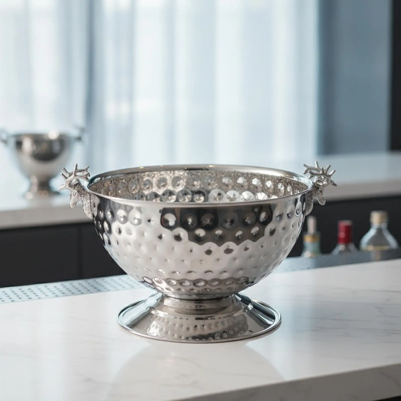 Decorative Champagne Ice Bucket Stainless Steel Bowl Shape Footed Base Reflective Polish Beverage Chiller for Weddings