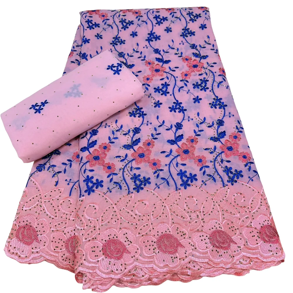 

5+2 Y African 100% Cotton Dubai Fabric 2026 High Quality Voile Swiss Voile Lace Nigerian Stones Lace Fabrics For Party Sew Dress
