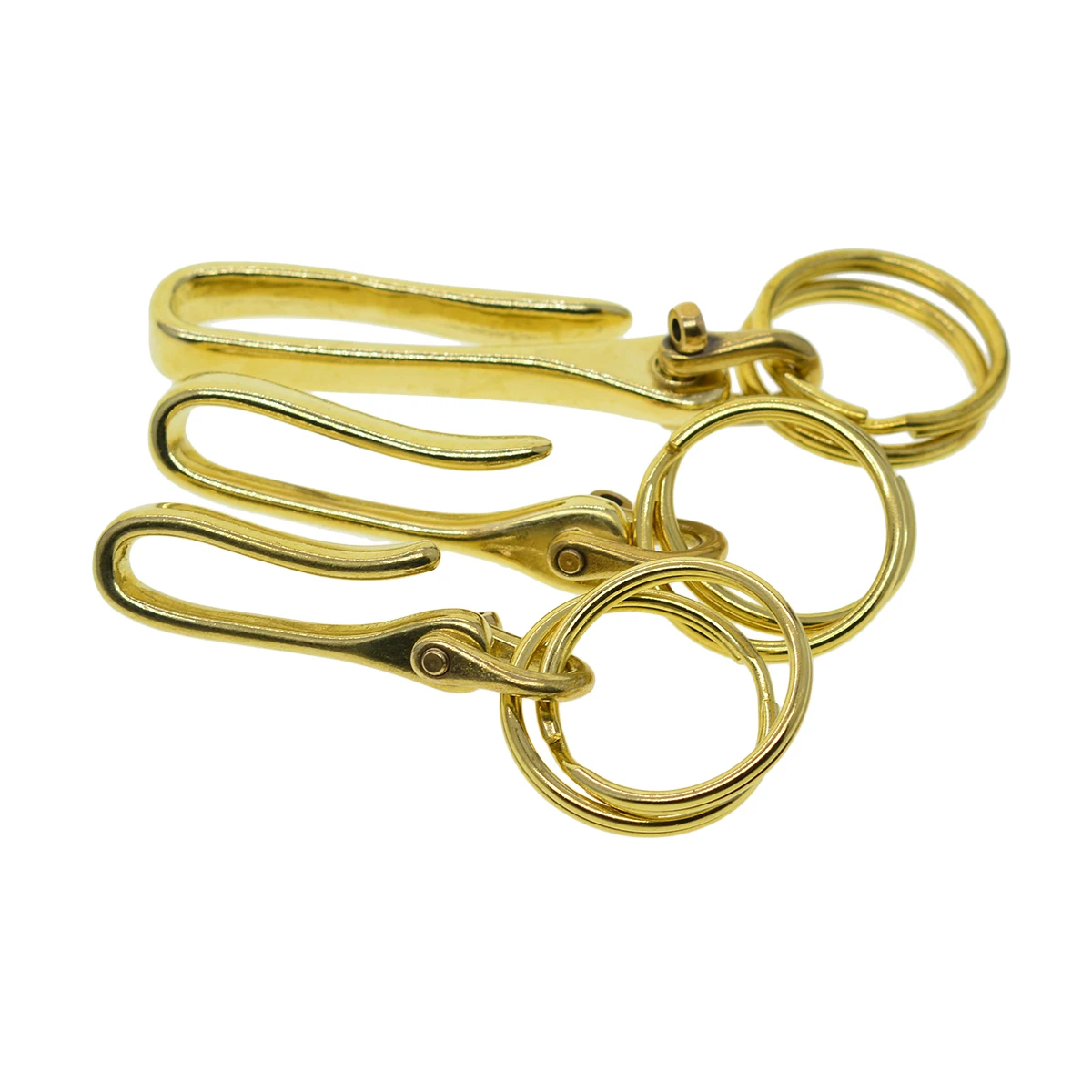 3 sizes Fine Solid raw brass Creative simple Japanese fishhook U hook D screw lock shackle Keychain 32mm split keyRing EDC Gift