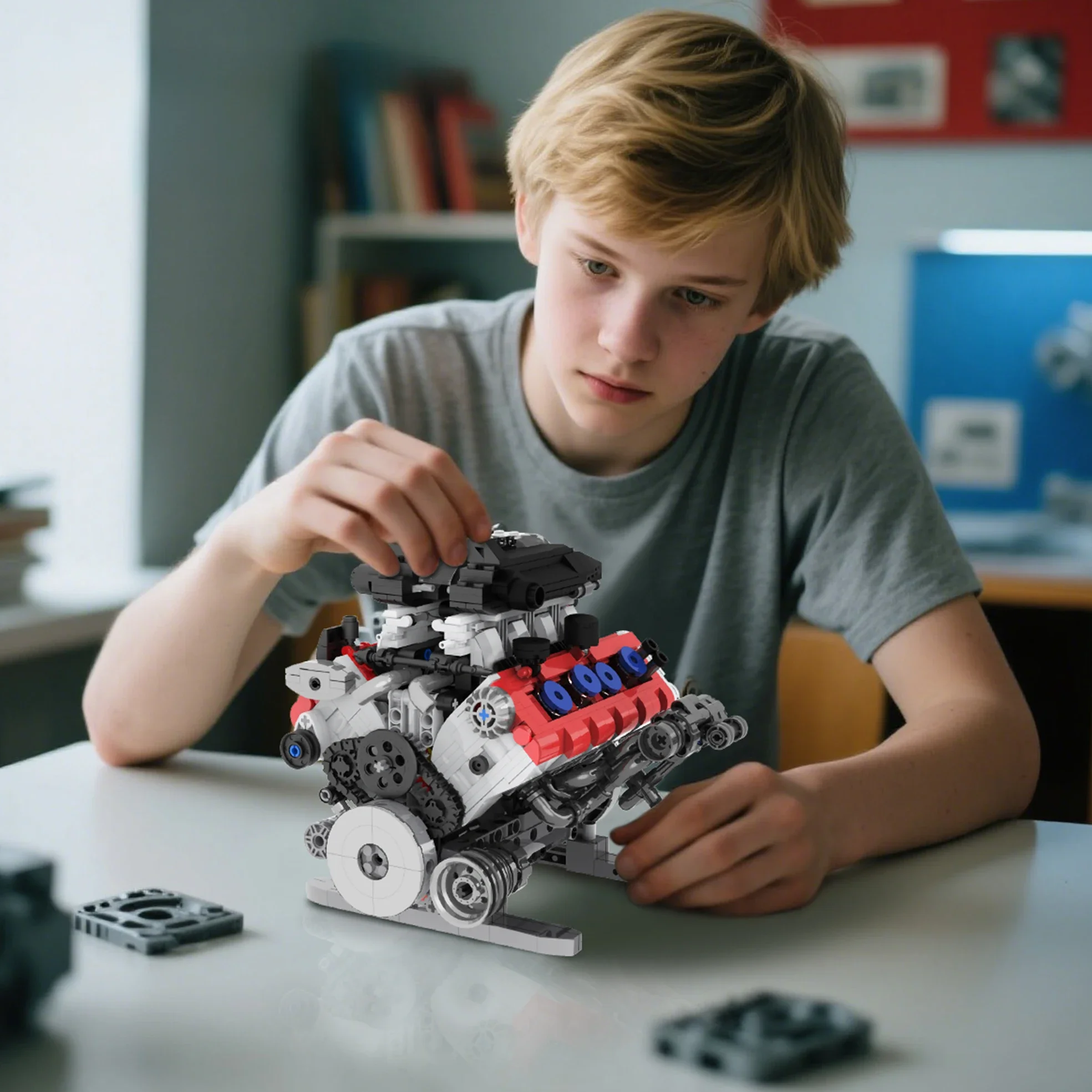 

1189PCS MOC SF90 Engine Building Blocks Classic Sports Car Simulation Engine Model Motor Drive Ornaments Toys Christmas Gifts