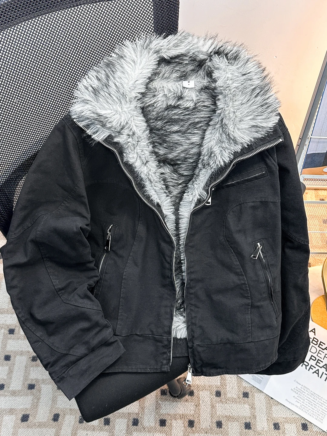 

Мужская хлопковая куртка на подкладке Thiened Fce с воротником-стойкой, рабочая одежда, пальто с мехом ягненка в американском стиле, верхняя одежда, зимняя модная брендовая куртка