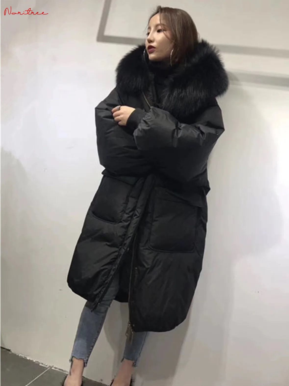 X-Longer Goose Down coats Women\'s Big Real Fur Hooded Down Coats Winter Thicker Warm Was Thin Thicker Warm Down Parkas WY1671