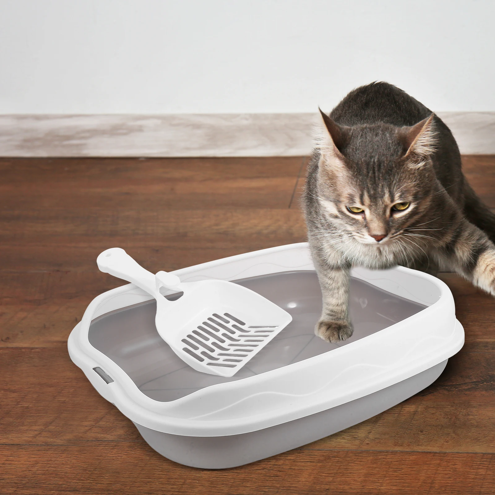 

Cat Litter Large Capacity Top Entry Easy Clean ABS Kitten Adult Cats Gray Travel Sand Litter Box Top Entry Tray Pan