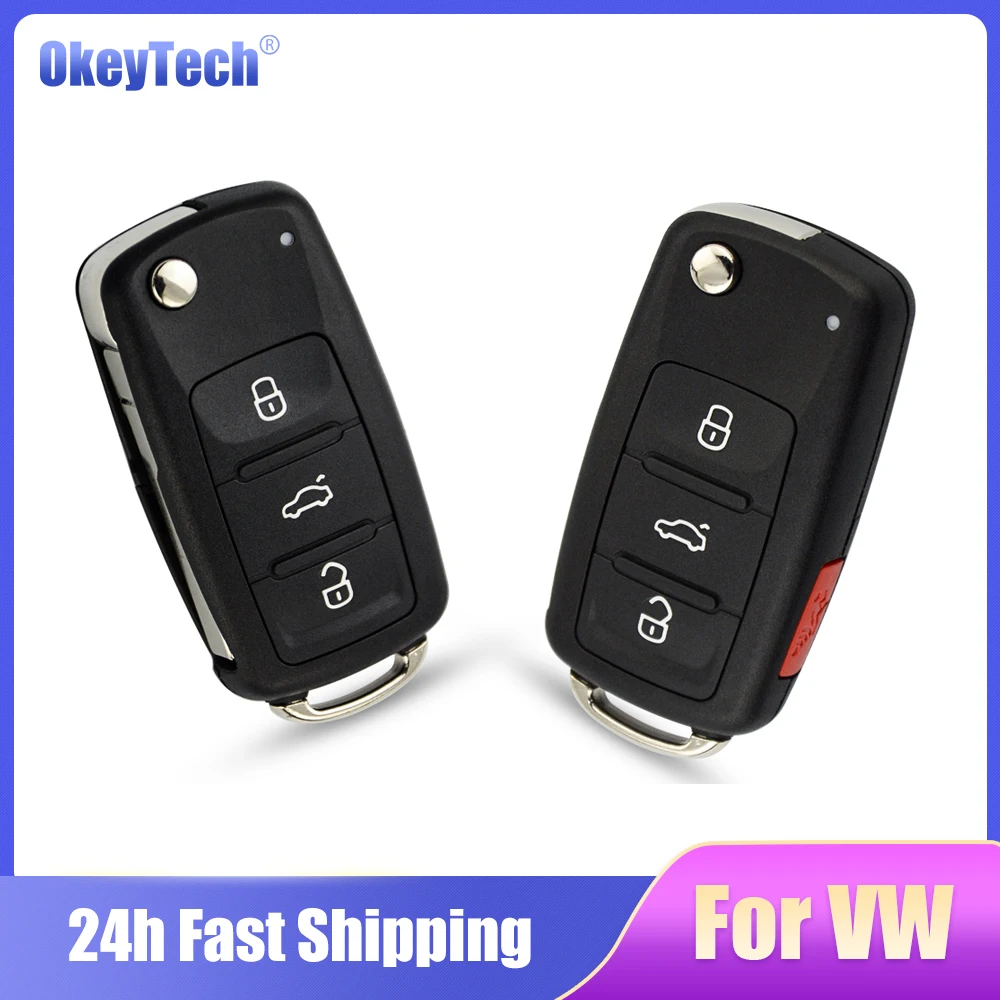 OkeyTech 2/3/4 Buttons Flip Key Case For VW Volkswagen Transporter Polo GOLF 202AD 202H Folding Remote key Shell Fob