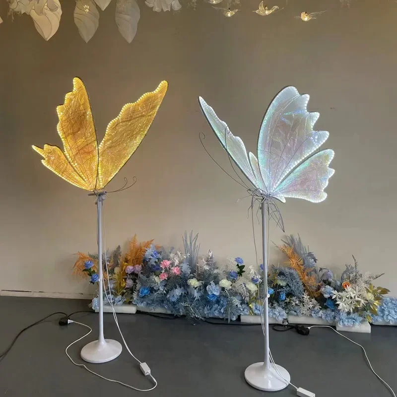 Wrought Iron Luminous Butterfly Pendant Wedding Ceiling Decoration T Stage Road Guide Welcome Chandelier Ornament Props for