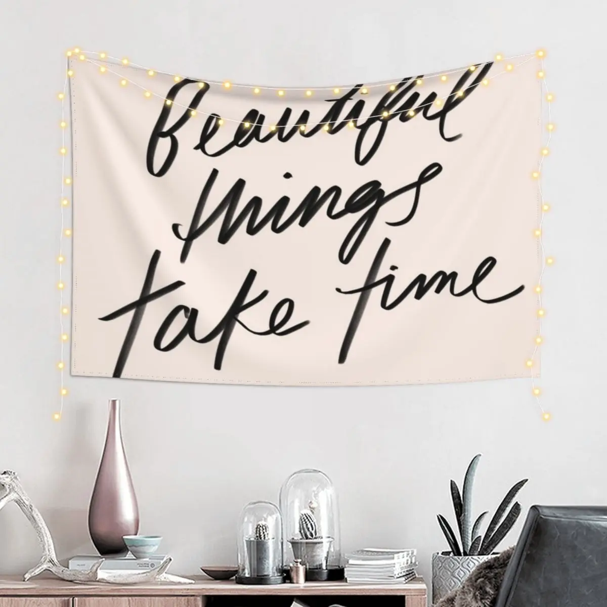 Beautiful things take time - inspirational quote, hand-lettering simple lettering by Morgan Harper Nichols, MHN Tapestry