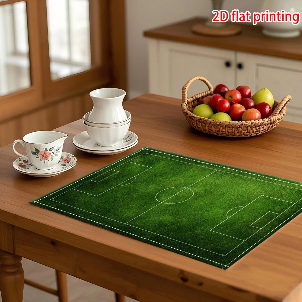 4pcs Football-Themed Placemats Suitable & Dining Table - Rectangular Soccer Field Table Protectors, Heat-Resistant Easy-Clean