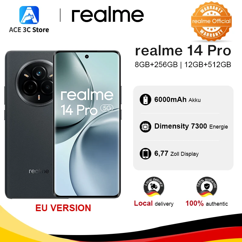 Versión Europea del Smartphone realme 14 Pro 5G, Chipset con Procesador Dimensity 7300, Cámara Sony Imx882 con OIS y Pantalla