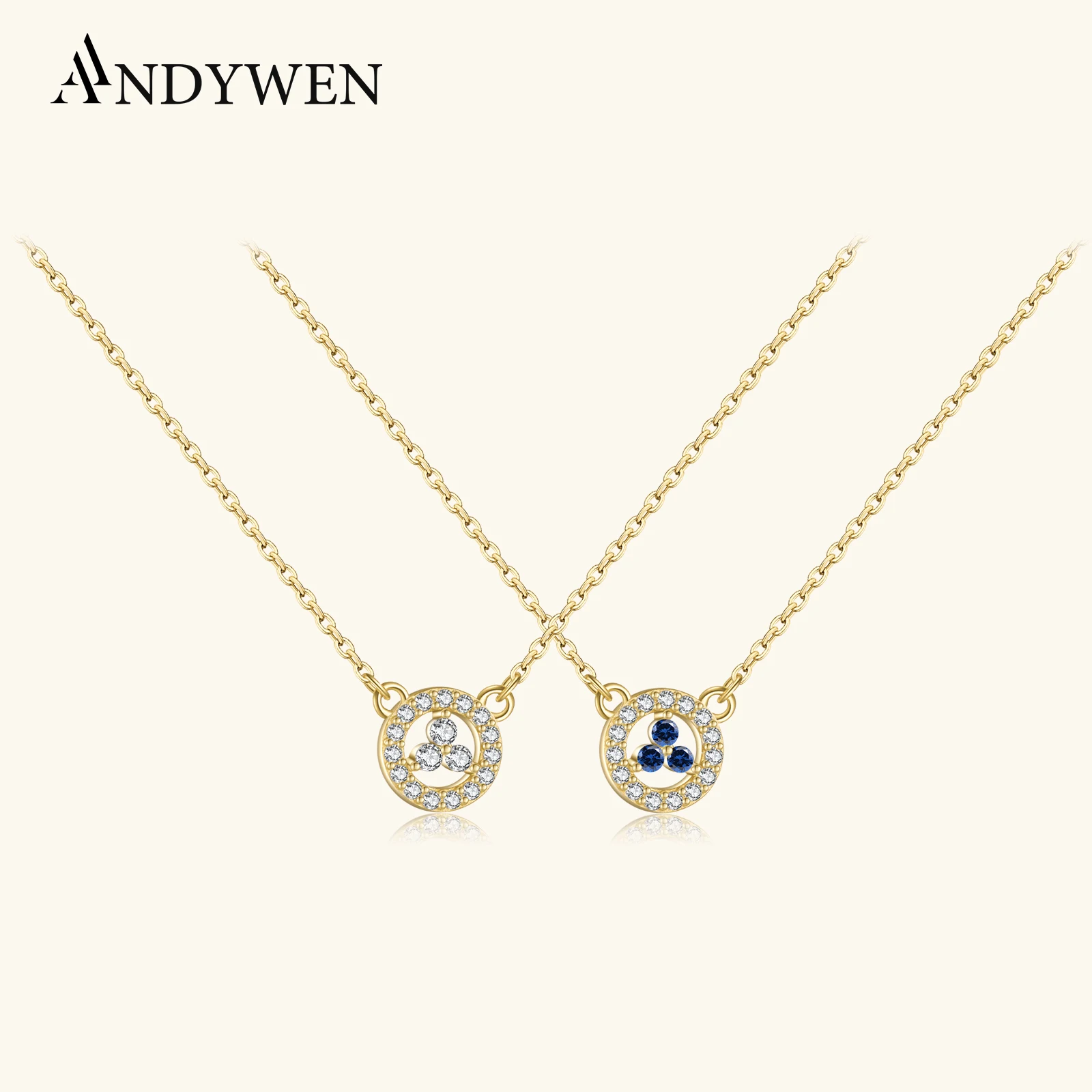 

ANDYWEN Women 925 Sterling Silver CZ Blue Zircon Round Long Necklace 2025 Fine Fashion Luxury Valentine's Gift Party Jewelry