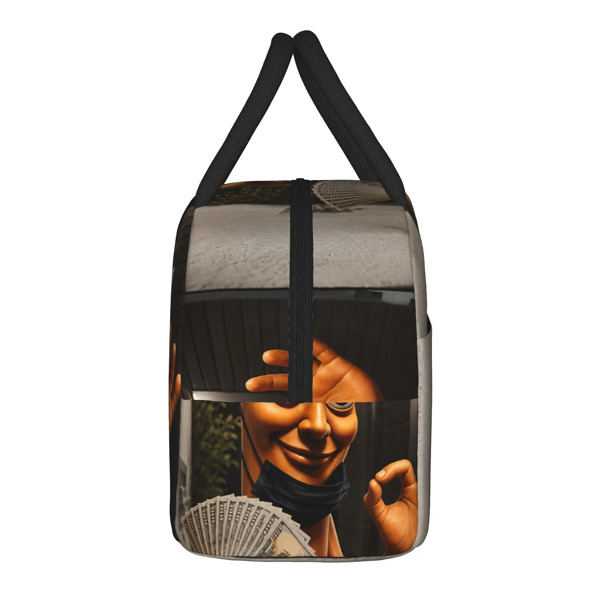 There is Motion at Your Front Tung Tung Tung Sahur Money Lunch Bag Convenient Lunch Box Child Picnic Graphic Design Cooler Bag