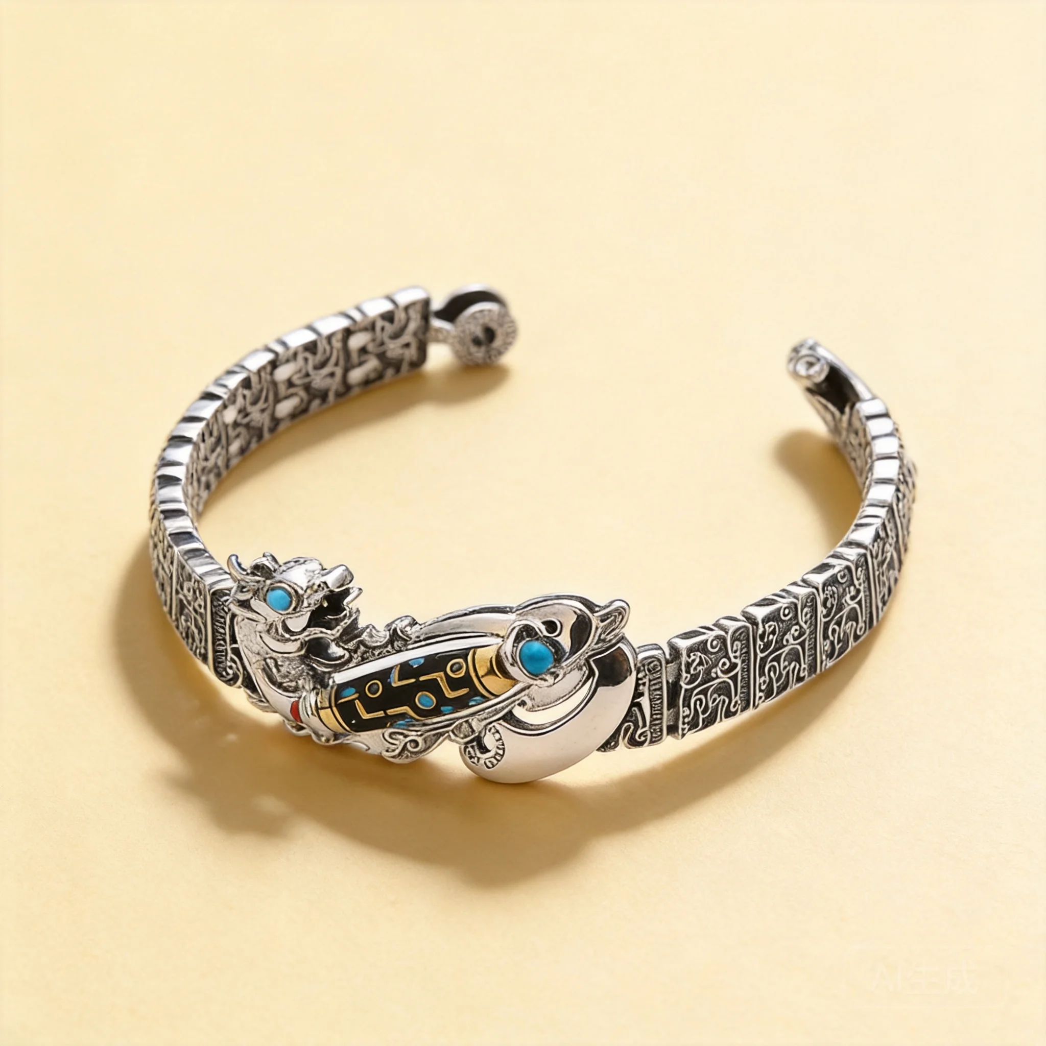 Chinese Style Good Luck Wealth Pixiu Rotatable Nine Eyes Dzi Bead Retro Engraved Men Bracelet Blessing Protection Amulet Jewelry