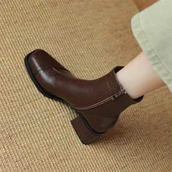 Autumn Winter Pu Leather Women Boots Fashion Square Toe Shoes for Women Short Boots Women Mujer High Heel Elastic Slimming Boots