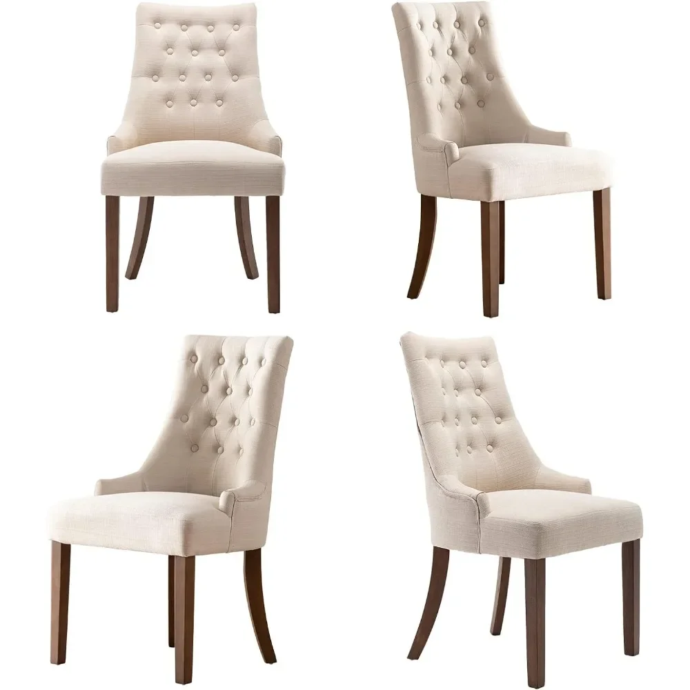 

Upholstered Dining Chairs Set of 4, Fabric Side Dining Room Chairs with Tufted Button, Living Room Chairs for Home Kitchen-Beige