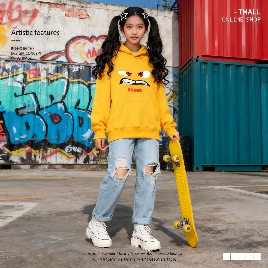 

Mind Inside-Out Agent Print Cotton Hoodie Y2K Korean Style Kpop Celebrity Same Winter Warm Streetwear Hip Hop Unisex Pullover