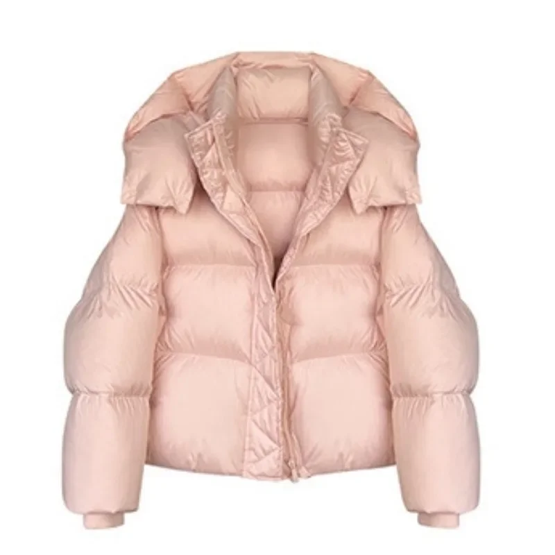 High Quality Women Solid Color Commute High-end Series Down Jacket Puffs  Short Cloud Thick Loose Hooded Warmth Lady Coat New