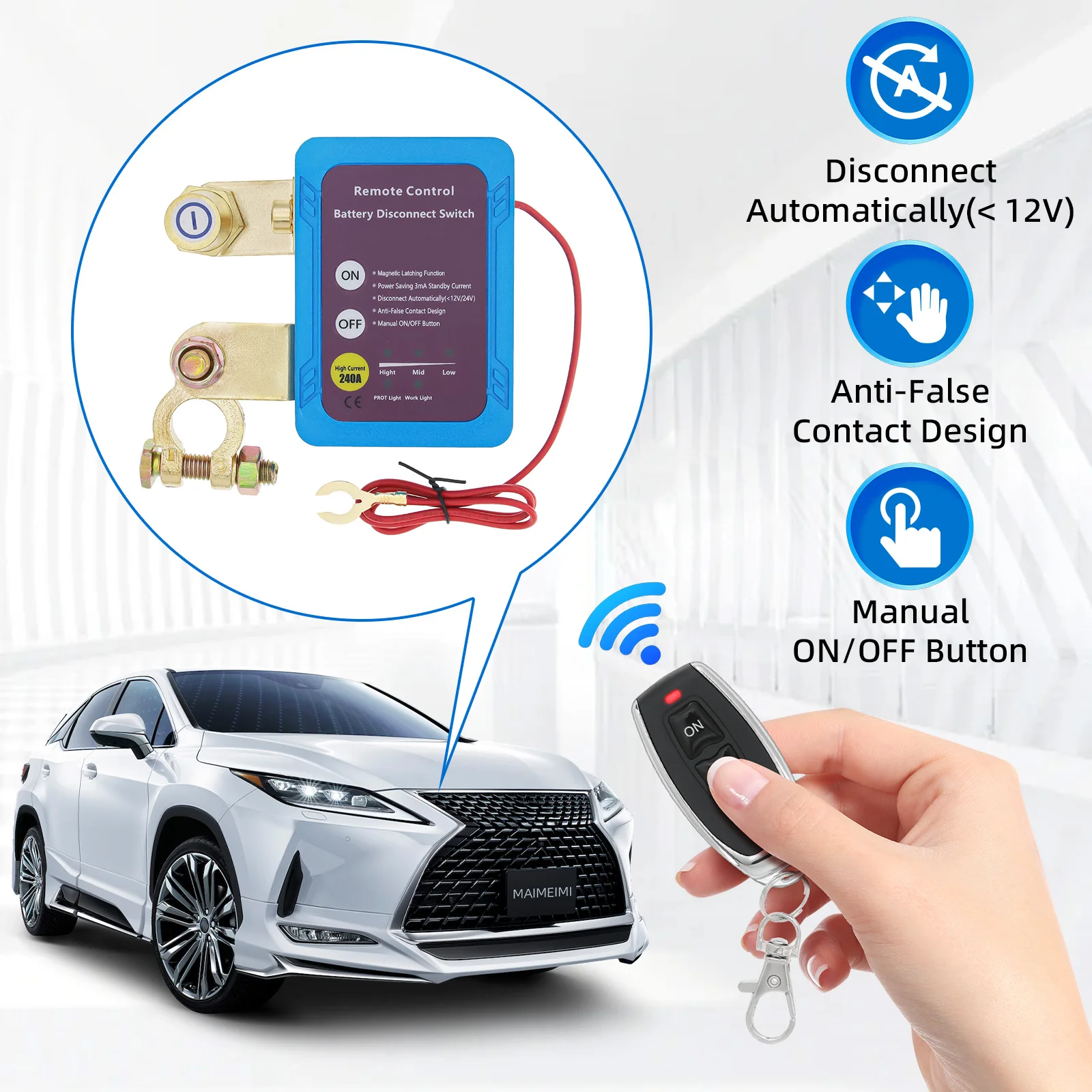 New 12V 240A Car Battery Disconnect Switch Quick Cut-off Remote Control Power Cut Off Kill Switches Protective Battery Custom