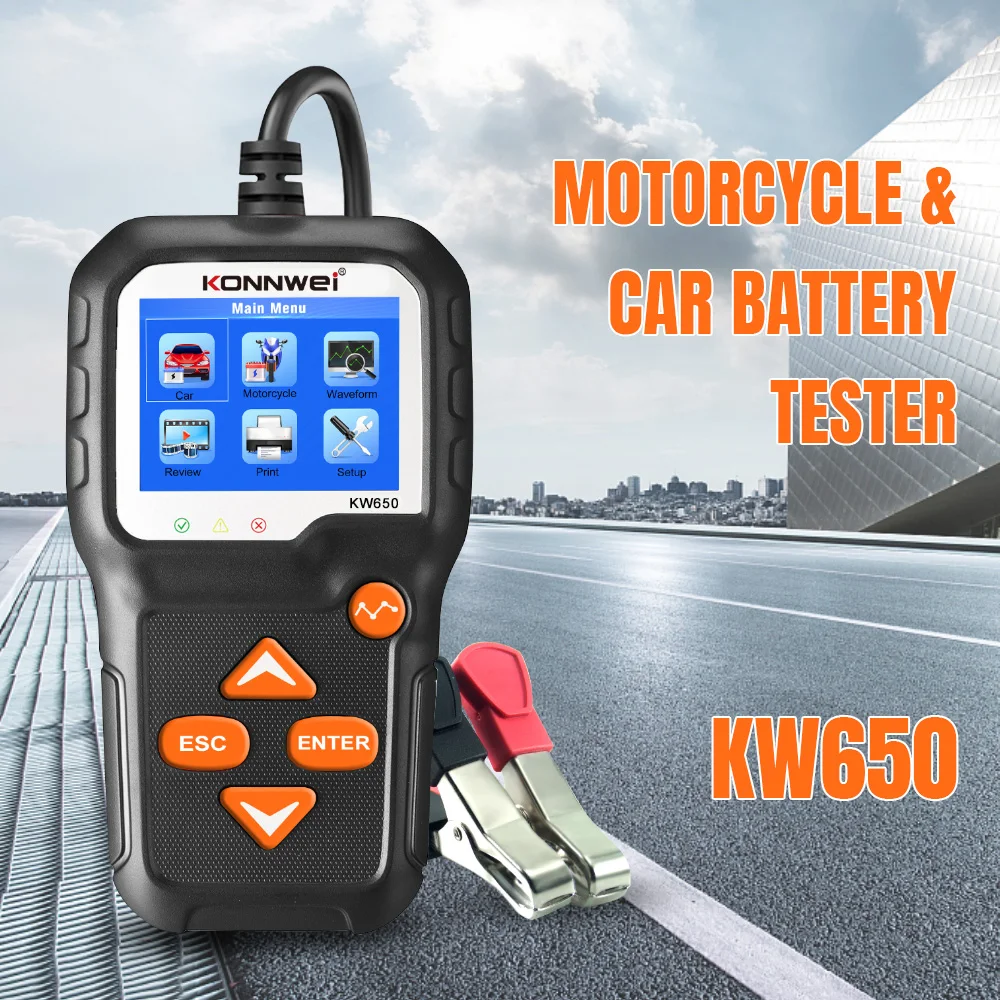 KW650 Motorcycle Car Battery Tester 6V 12V Graphical Automatic Battery 2000CCA Charging Cranking System Wavefrom Analyzer Tools