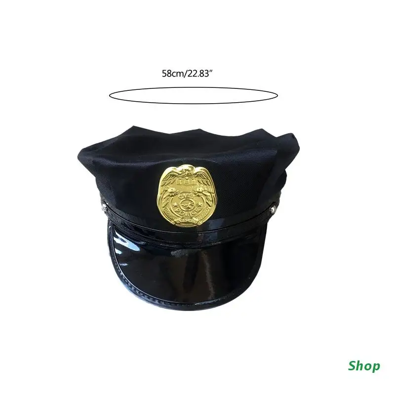 L5YC Performance Military Hat Police with Badge Octagonal Hat for Carnival