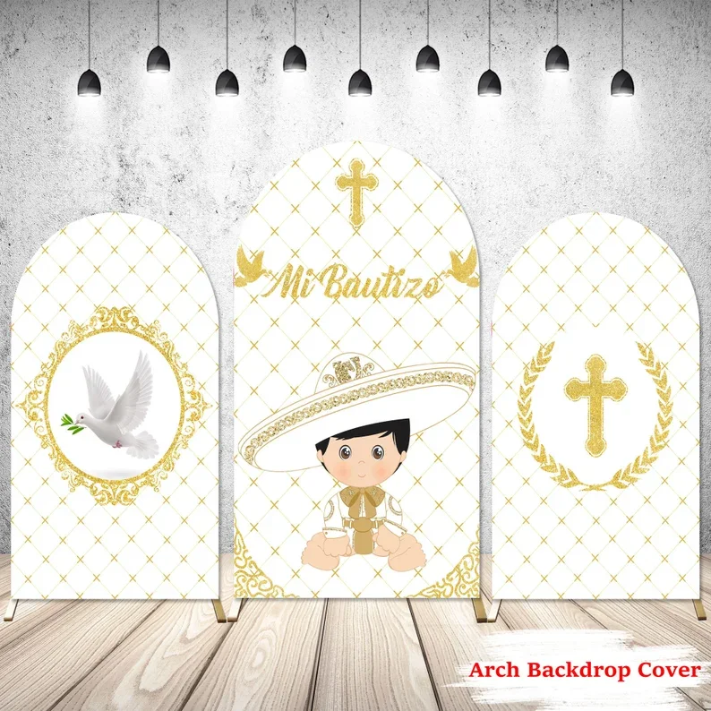 

Mehofond Mi Bautizo Double-Sided Arch Cover Backdrop God Bless First Holy Communion Baptism Boy Cross Decor Chiara Background