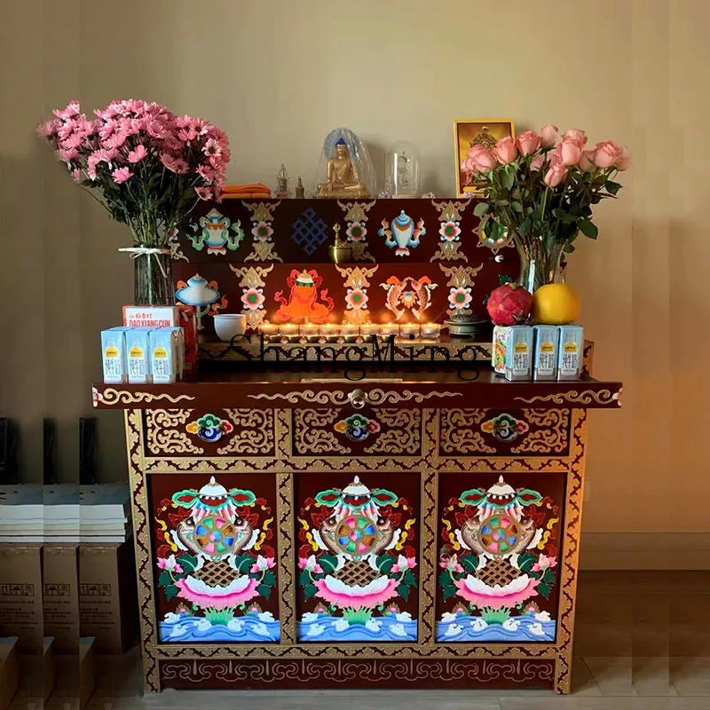 

SM new solid wood hand-painted three-layer Buddhist shrine for Taiwan Tibetan Buddhist cabinet Shentai home high-end sense
