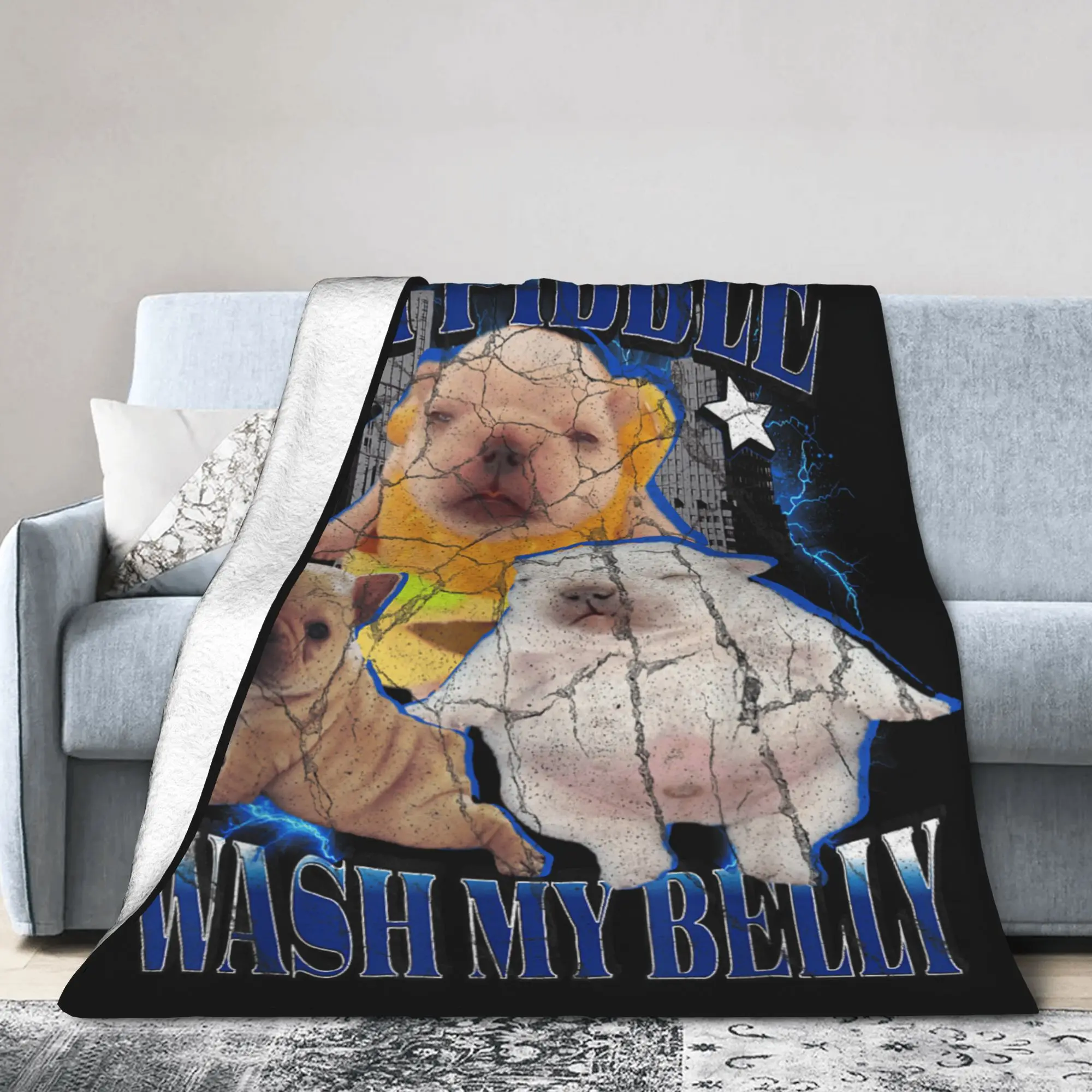 Funny pibble Meme Clean My Belly Meme Blanket Super Soft Plush Throw Blanket For Living Room Flannel Bedspread Bed Cover