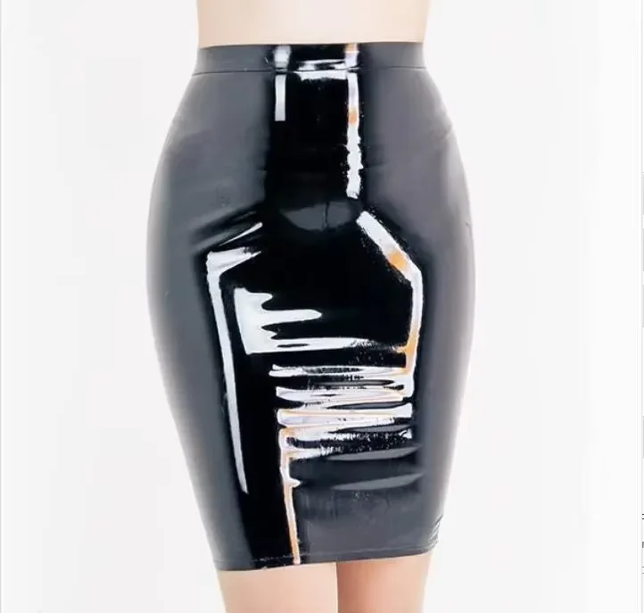 

Women Black Skin Tight Latex Skirt A-LINE SKIRT
