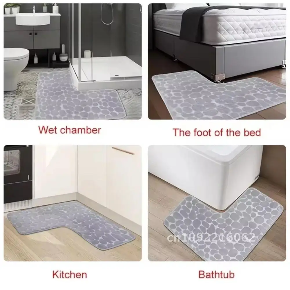 Bathroom Rug L-Shaped Bath Mat Absorbent Slip Corner Shower Mat Solid Slip Non Soft Memory Mat Anti Cotton Color and Bathroom