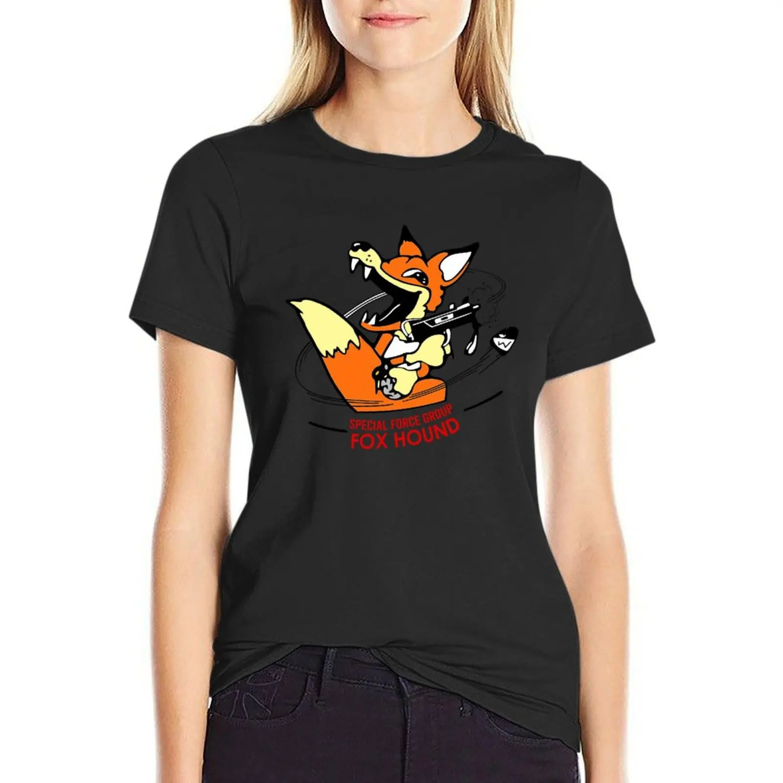 Camiseta de Grupo Especial Fox Hound para mujer, ropa vintage, tops de talla grande, tops de verano, camisetas de talla grande, ajuste suelto