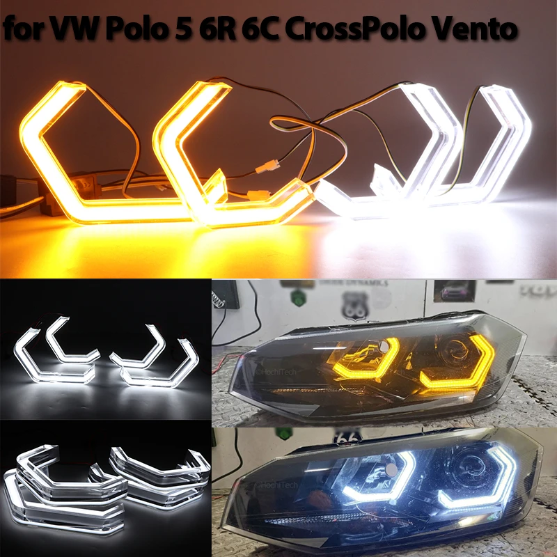 

M4 Style White Yellow Halo Ring Angel Eyes Turn Signal Switchback LED Light for Volkswagen VW Polo 5 6R 6C CrossPolo Vento