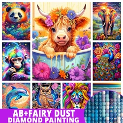 Fairy Dust AB Color Animal 5D DIY Diamond Painting Cross Stitch Lion Panda Highland Cow Art Mosaic mbroidery Home Decor Gift