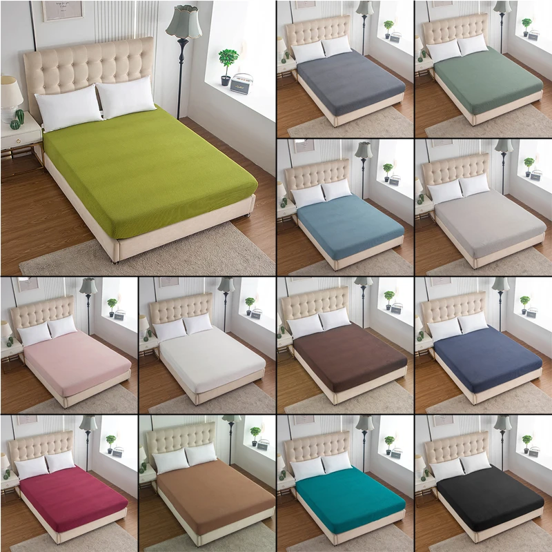 Latex Mat Solid Color Bed Cover No Pillowcase Solid Color Mattress Cover Pad Protector Skin-Friendly Washable Fitted Bed Sheet