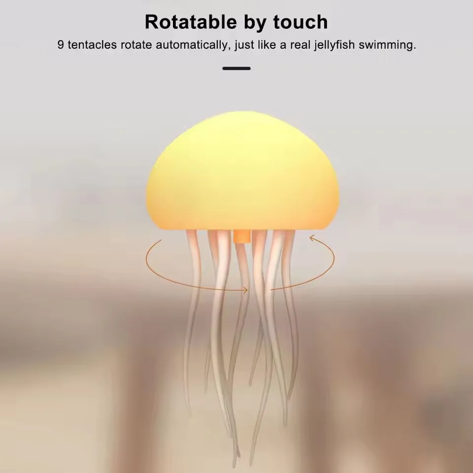 Rechargeable Voice Control LED Jellyfish Night Light - Creative Bedside Lamp for Kids & Adults