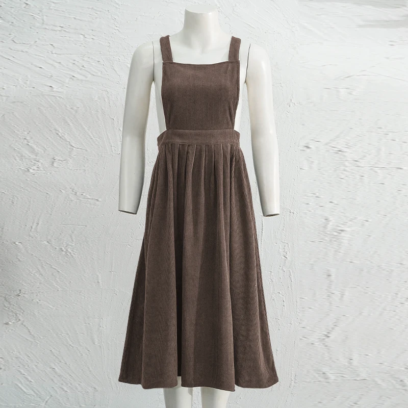 Autumn Vintage Corduroy Women's Pinafore Dress 2026 New Solid Color Back  Cross Adjustable Shoulder Straps Sleeveless Dresses - AliExpress 200000345