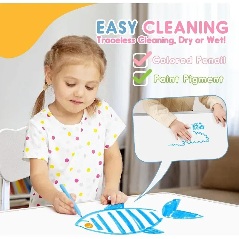 Conjunto de cadeiras de mesa infantis ajustáveis, pernas de segurança antiderrapantes para crianças e mesa de atividades à prova de graffiti