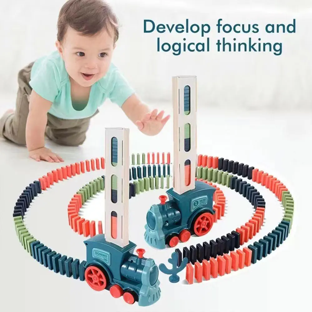 Domino Train Electric Car Dominoes Set Fun Automatic Placement DIY Educational Toys Brick Blocks Domino Toys Kids Birthday Gift