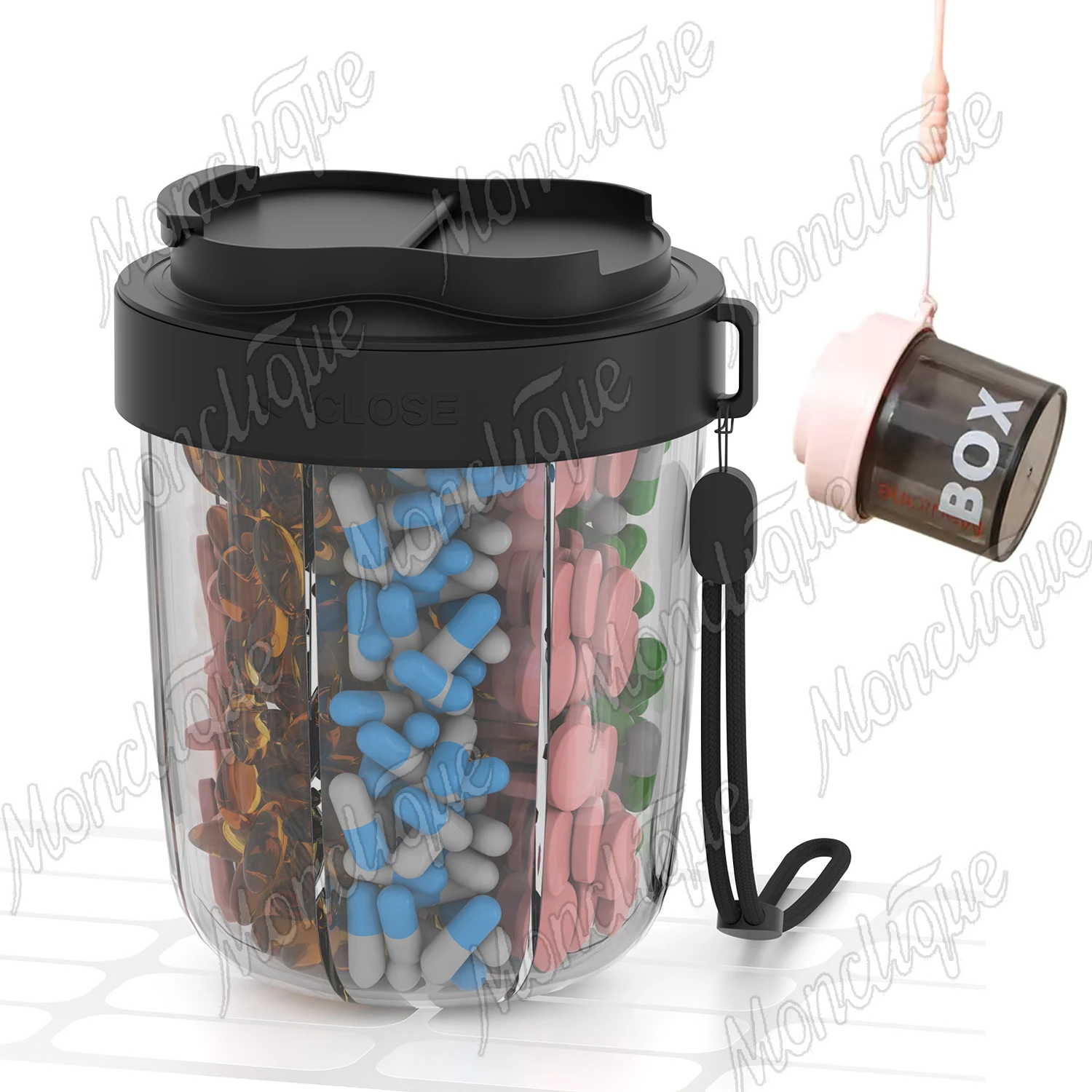 

Large Capacity Pill Organizer With 7-Compartment Portable Medicine Dispenser Box Travel Pill Storage Box Moisture-Proof BPA-Free