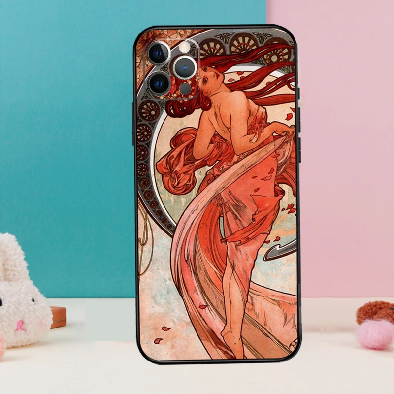 Alphonse Mucha Art Case For iPhone 14 13 12 11 15 16 Pro Max Mini Plus X XR XS Max Bumper Soft Cover