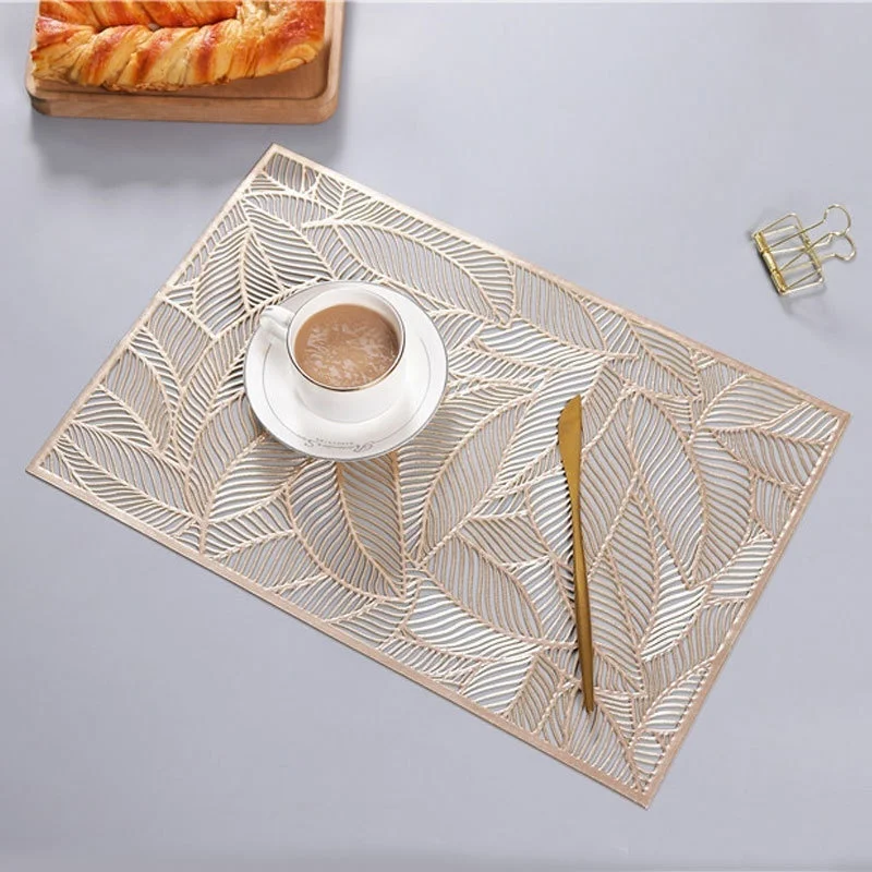 

1pc Leaves placemat Pattern Rectangular Hollow Dining Mat Placemat PVC Cup Coffee Table Mat Kitchen Christmas Home Decoration